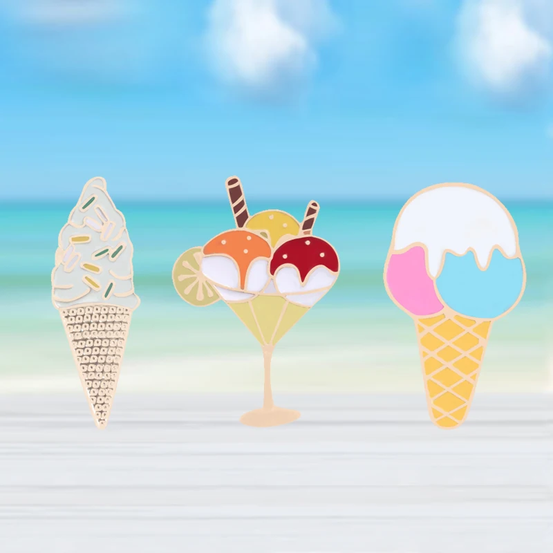 

Cute Ice Cream Sundae Popsicle Juice Cartoon Brooch Jewelry Women Metal Enamel Pin Summer Accessories Men Shirt Badge Child Gift