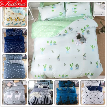 

Green Cactus Pattern 3/4 pcs Bedding Set Kid Child Adult Soft Cotton Bed Linen Single Full Double Queen King Big Size Bedspreads