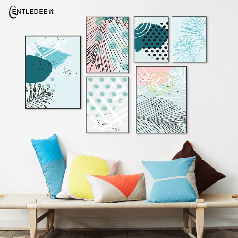 Wall Art Simple Abstract Leaves Poster Canvas Painting Home Decoration