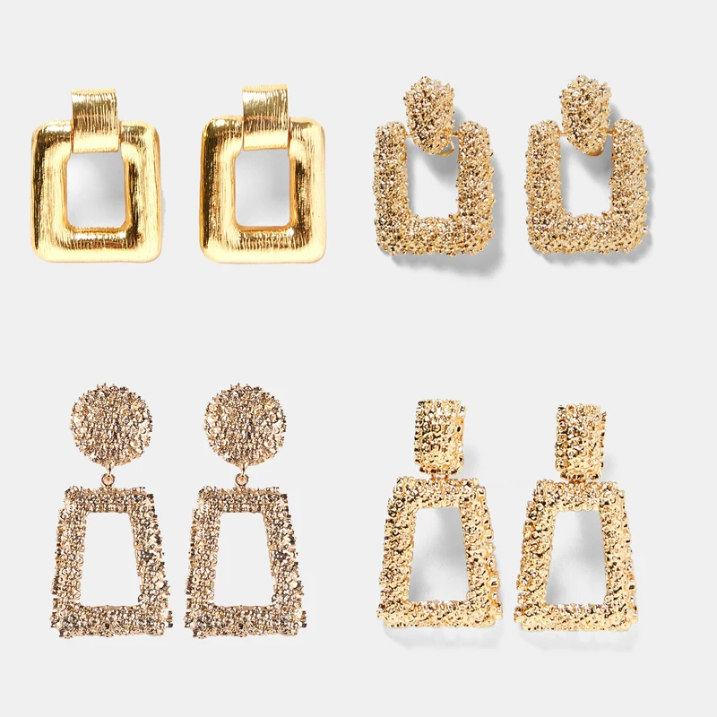 

Girlgo 6 Design ZA Metal Square Drop Earrings for Women Geometric Punk Maxi Statement Dangle Earrings Vintage Christamas Jewelry