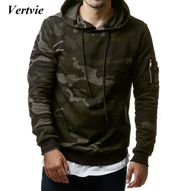 

Vertvie 2019 Men Skateboard Hoodies Hooded Sweatshirt Camouflage Military Tracksuit Fitness Pullover Print Sweatshirt Autumn Top