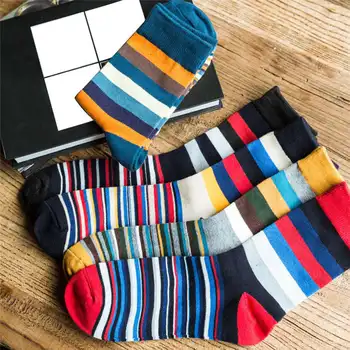 

New 1 Pair Men's colorful Autumn Casual Daily Fashion color striped socks in tube casual cotton Short socks #4F03