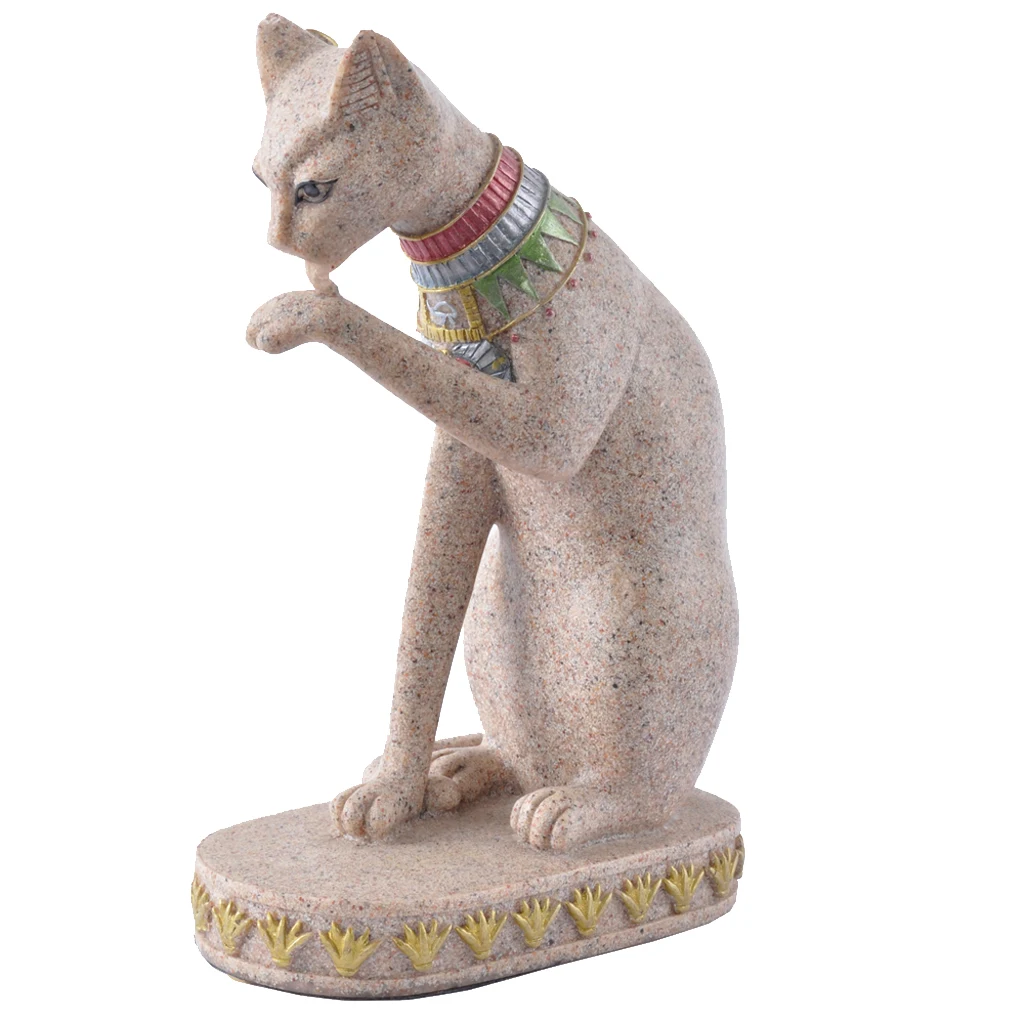 Sandstone Egyptian Mau Cat Statue Sculpture Hand Carved Collectible Figurine well modeled deity figure chiseled  For Collection