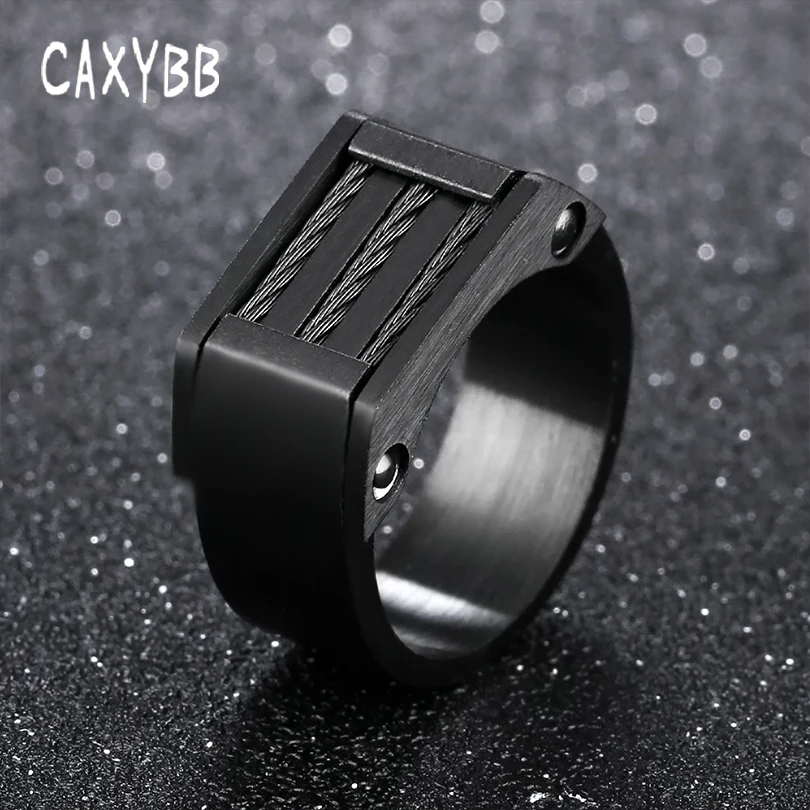 Caxybb простое квадратное титановое стальное мужское кольцо бесконечное витое широкое модное кольцо на палец крутое панк стальное черное кольцо мужское ювелирное изделие
