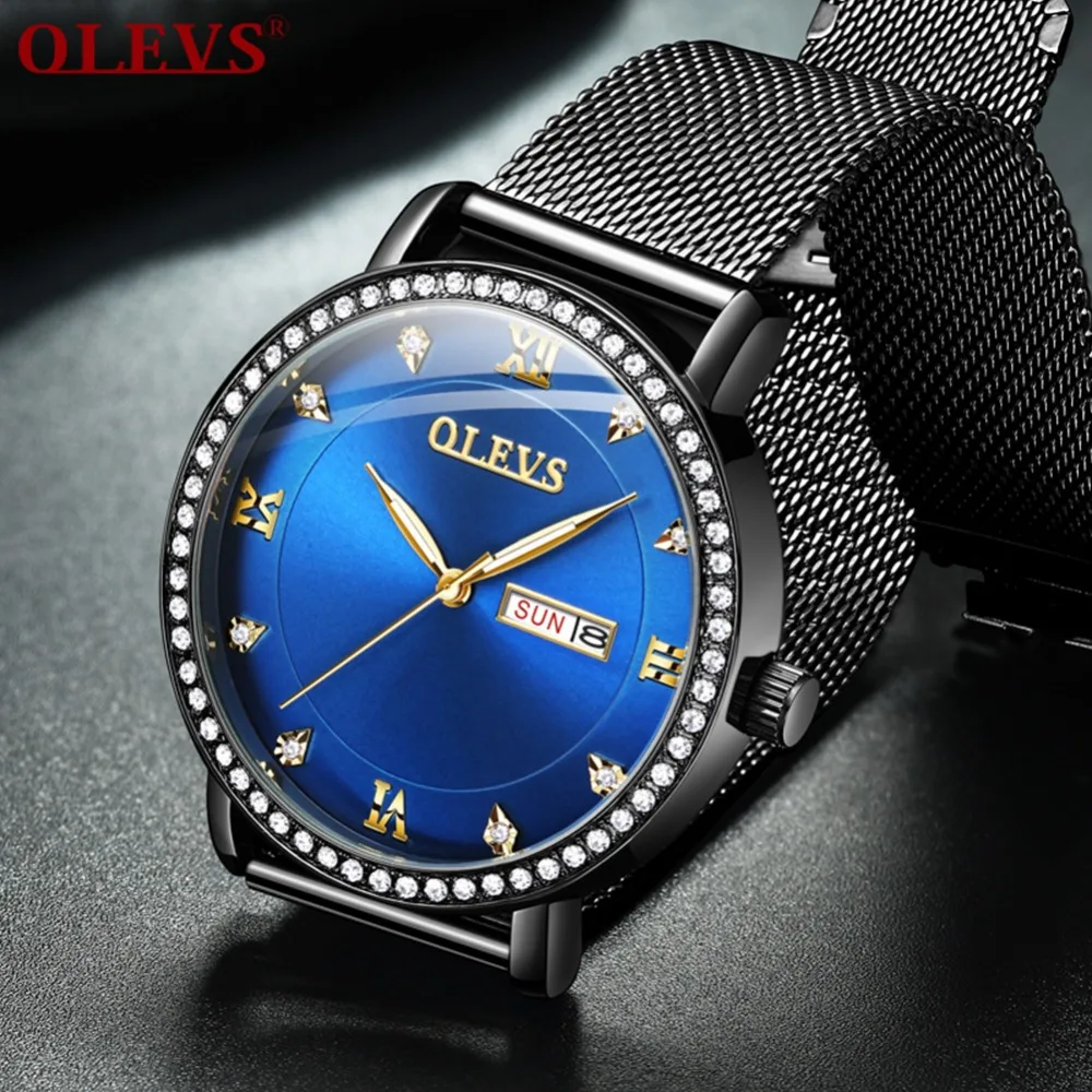 

Man Business Watches Automatic Calendar Mesh Belt Watch Mens Luxury Luminous Male Wristwatch Diamond Mens Clock Orologio Maschi