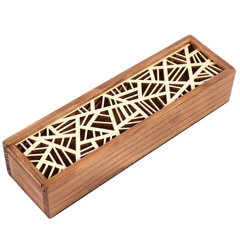 Portable Retro Box Hollow Wood Pencil Case Storage Box Students Cute Wooden Pencil Box Multi Stationery Desk Storage Accessories - Цвет: 4