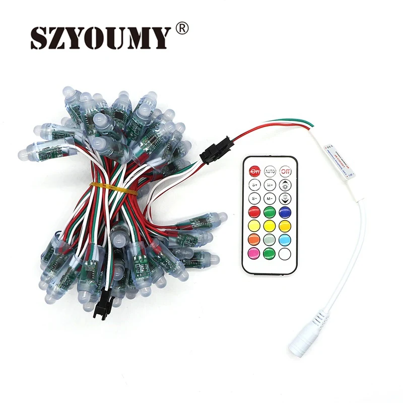 SZYOUMY 5V 12 мм светодиодный WS2811 пиксельный модульный 50 шт./строка Digital rgb полный цвет Водонепроницаемый светодиодные фонари 10000 шт.+ 2 шт. контроллер