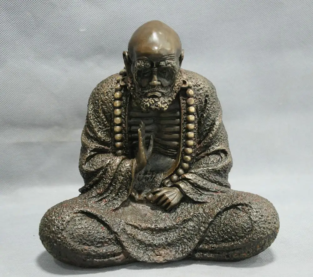 8'' China Bronze Dharma Gure Monk Bodhidharma Buddha Statue Meditation | Дом и сад
