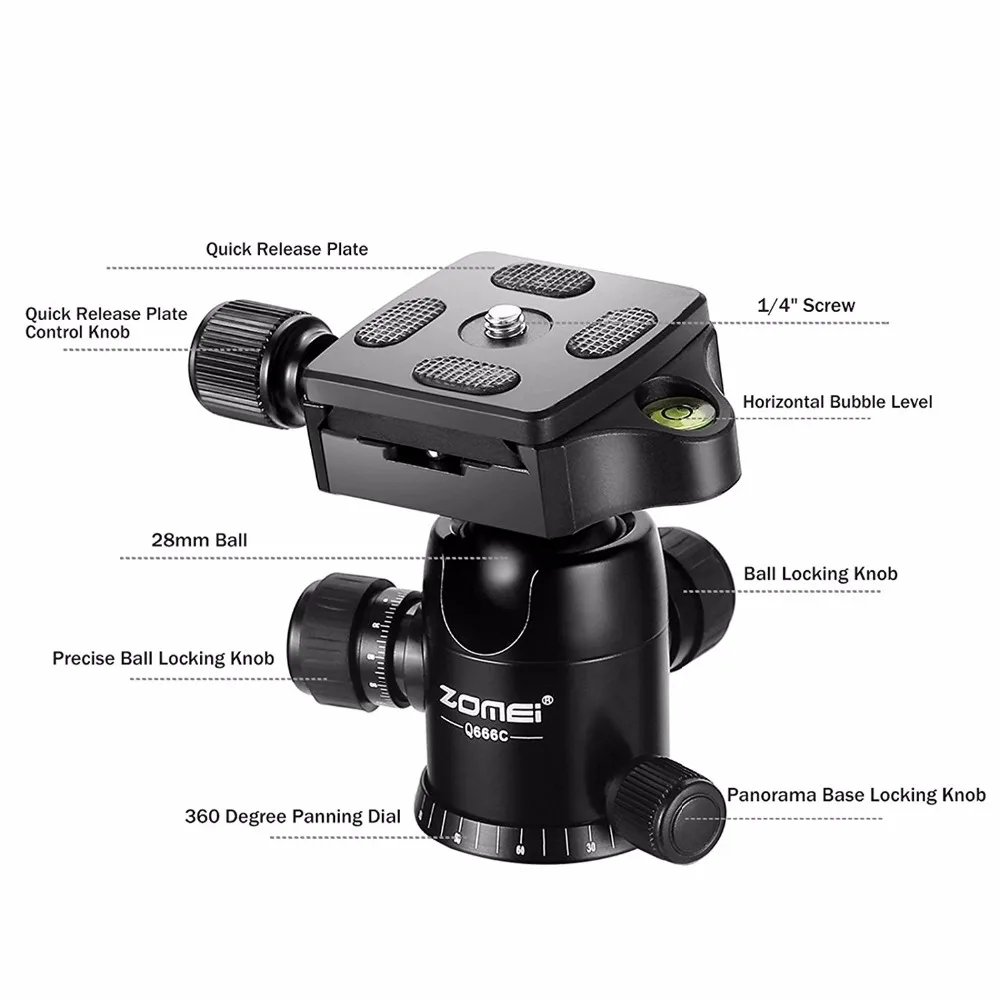  ZOMEI Lightweight Portable Q666 Professional Travel Camera Tripod tripode aluminum tripod Head Mono