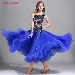 Новый Для женщин Бальные платье для танцев Одежда для представлений косой плеча большие качели платья женские бальные Вальс Конкурс