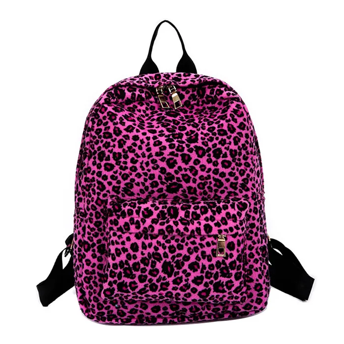 Women Backpack Leopard Prinitng Plush Feminine Backpacks Personalized