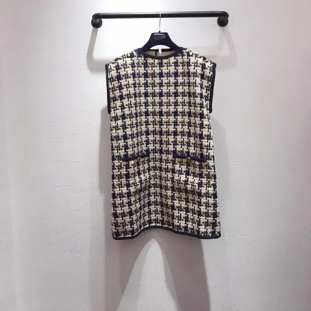 

2019 summer new blue and white plaid vest 0521