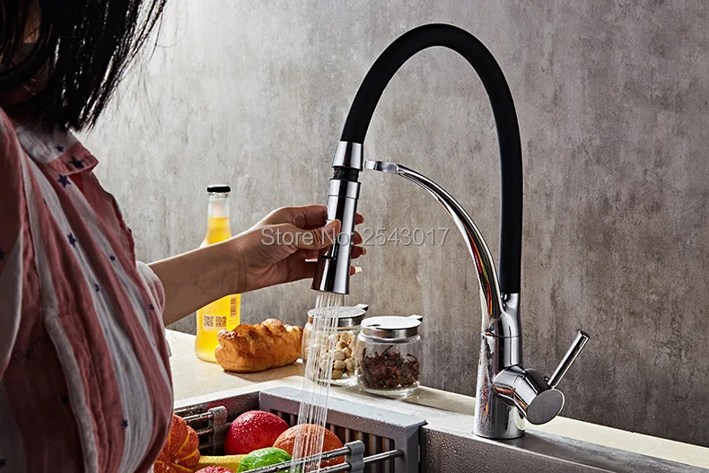 Kitchen Faucet Pull Down Design Black Rubber Chrome Mixer Faucet for Kitchen Single Handle Kitchen Taps Mixer Hot And Cold ZR668