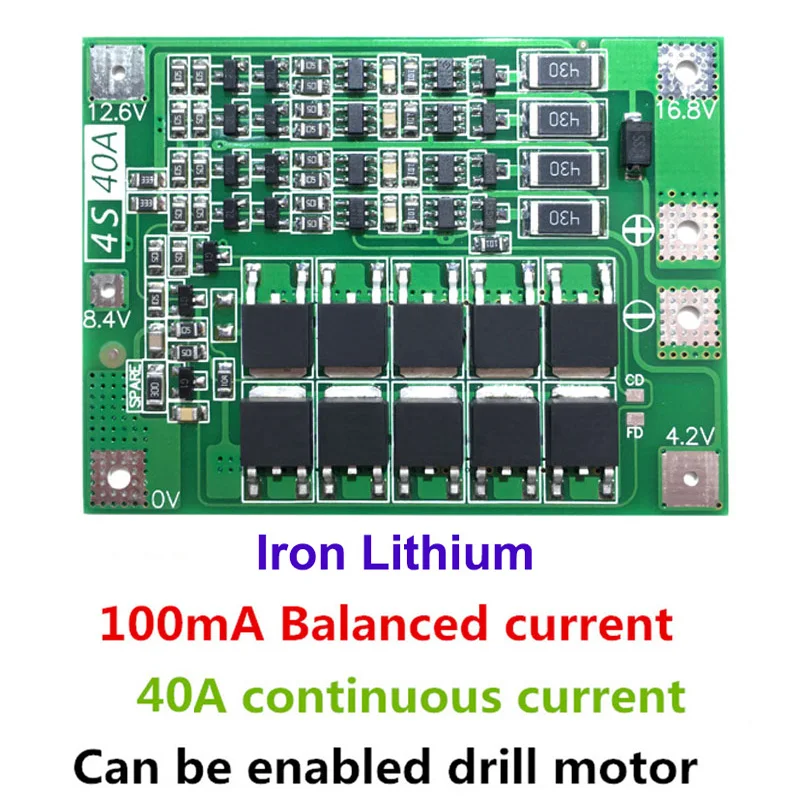 

4S 40A Iron lithium battery Charger Protection Board 12.8V 14.4V Lipo Cell Module with Balance PCB BMS For Drill Motor