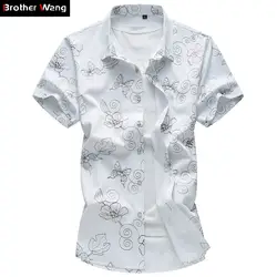 Brother Wang 2019 летняя новая мужская Цветочная рубашка модная Повседневная тонкая мужская рубашка с коротким рукавом брендовая одежда большого