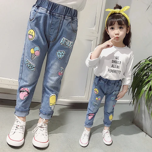 Girls Jeans Spring and Autumn Baggy Girl Pants Fall Wear Baby Children