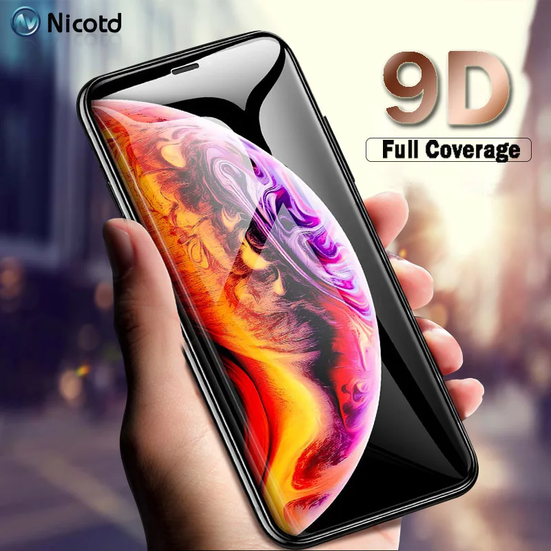 

Nicotd tempered glass for iphone 6s 6 9D full coverage screen protector film for iphone X 7 8 plus Cover film for iphone XS MAX