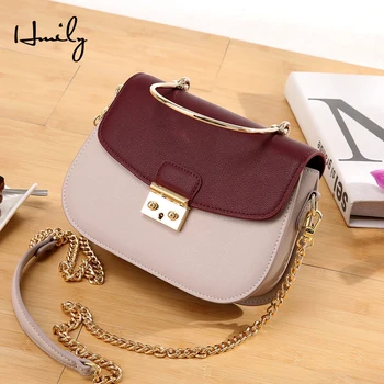

HMILY New Sweet Style Shoulder Bag Fashion Genuine Leather Messenger Bag England Women Handbags Tote Stitching Color