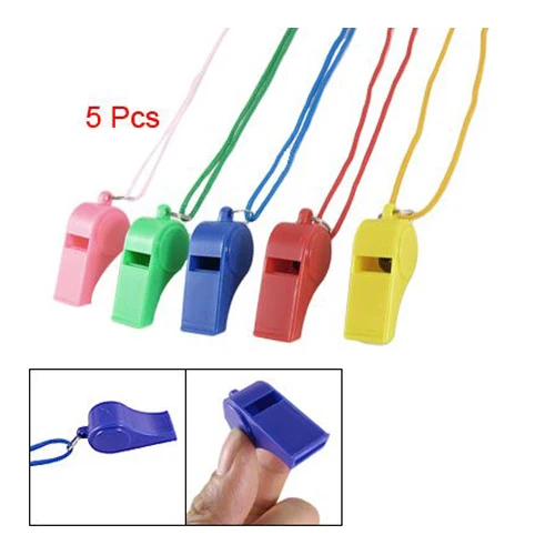 ELOS New 5Pcs Referee Plastic Assorted Colorful Whistles w String
