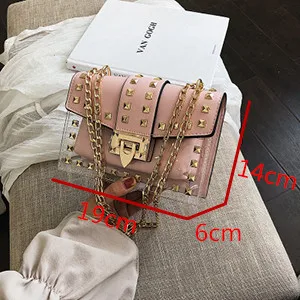 Женская прозрачная сумка через плечо с цепочками из искусственной кожи, прозрачная сумка для отдыха, модная сумка через плечо, сумка-мессенджер с заклепками - Цвет: 004 Pink