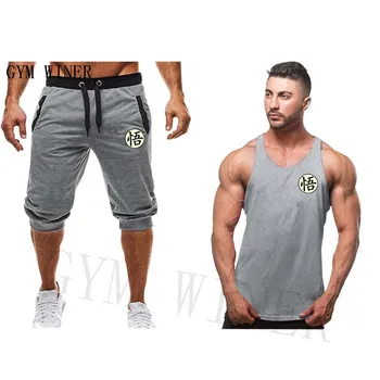 

2019 Fashion Hot-Selling New Man's Vest suit+Shorts Fashion Dragon Ball Goku print Sweatpants Fitness Short Jogger M-2XL