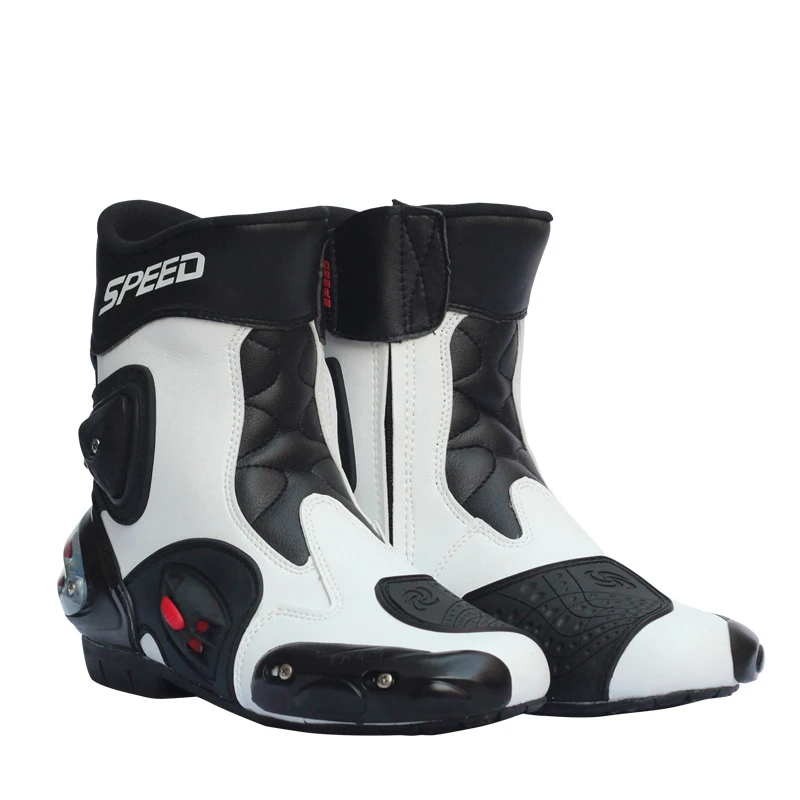 

White Black Motorcycle Boots Mens Bota Motociclista Protective Gear SPEED Moto Shoes Motorcycle Riding Racing Motocross Boots