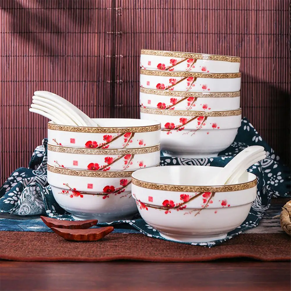LanLan 40 шт./компл. элегантные Керамика набор столовой посуды из цветков персикового дерева узор посуда набор