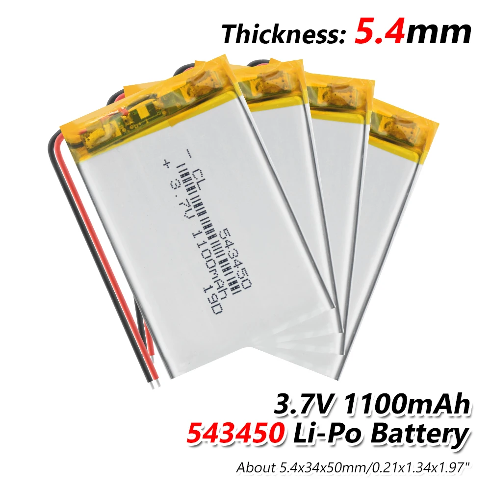 1/2/4 шт. 543450 3,7 V 1100mAh литий-полимерный аккумуляторная батарея для MP3 gps навигатор DVD рекордер гарнитура электронная камера