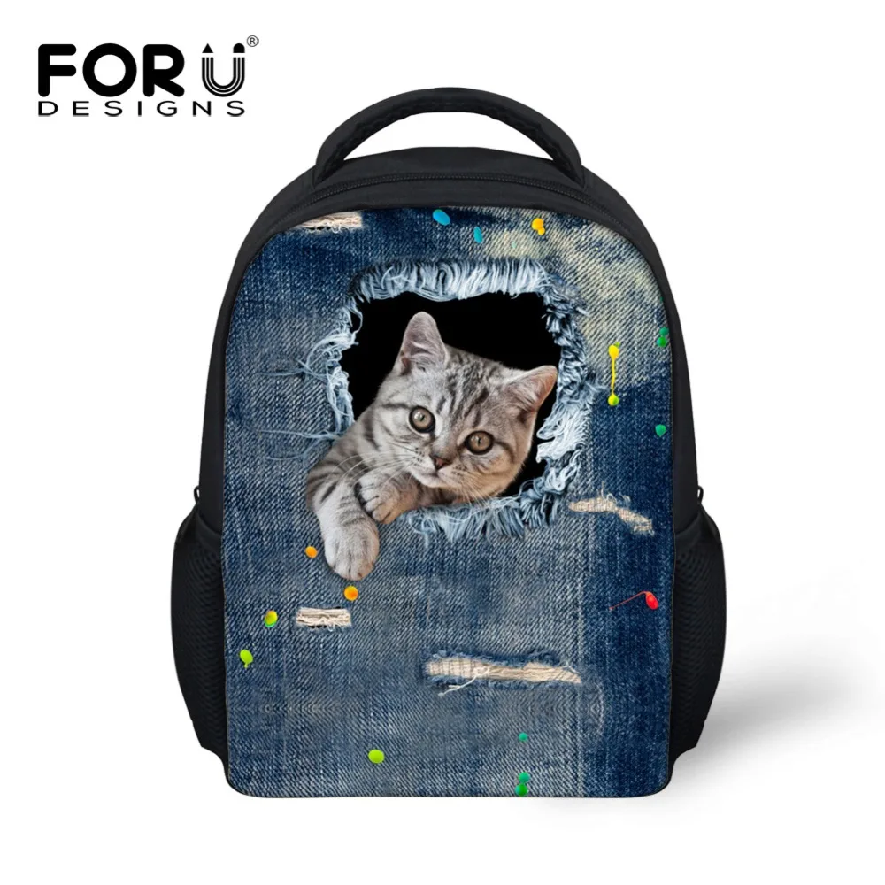 FORUDESIGNS Animal School Backpack Children Cute Cat Print Feminine