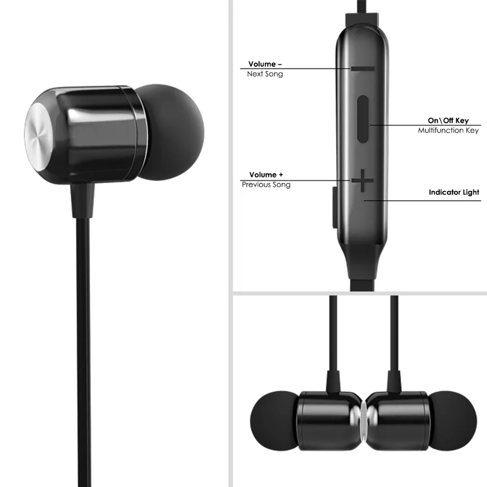SOONHUA Magnetic Wireless Bluetooth Earphone Super Bass Headphones Sports Sweatproof Neckband Earbuds With Mic For Mobile Phone