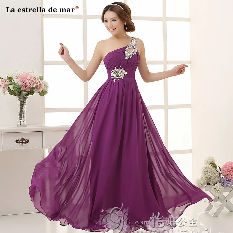 

Robe demoiselle d'honneur2019 new chiffon one shoulder A Line purple royal blue pink green bridesmaid dresses long wedding party