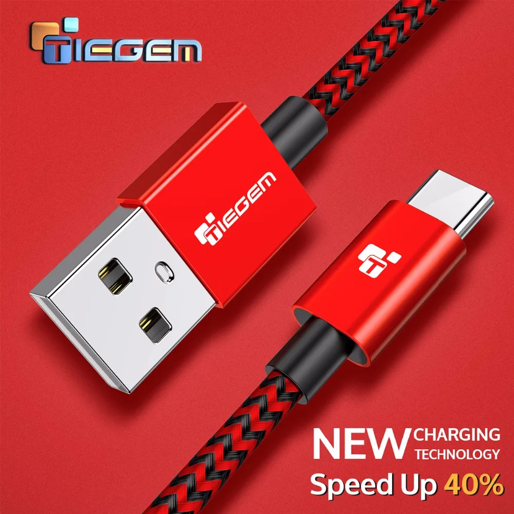 Кабель TIEGEM USB Type C 3 1 нейлоновый кабель для передачи данных быстрой зарядки