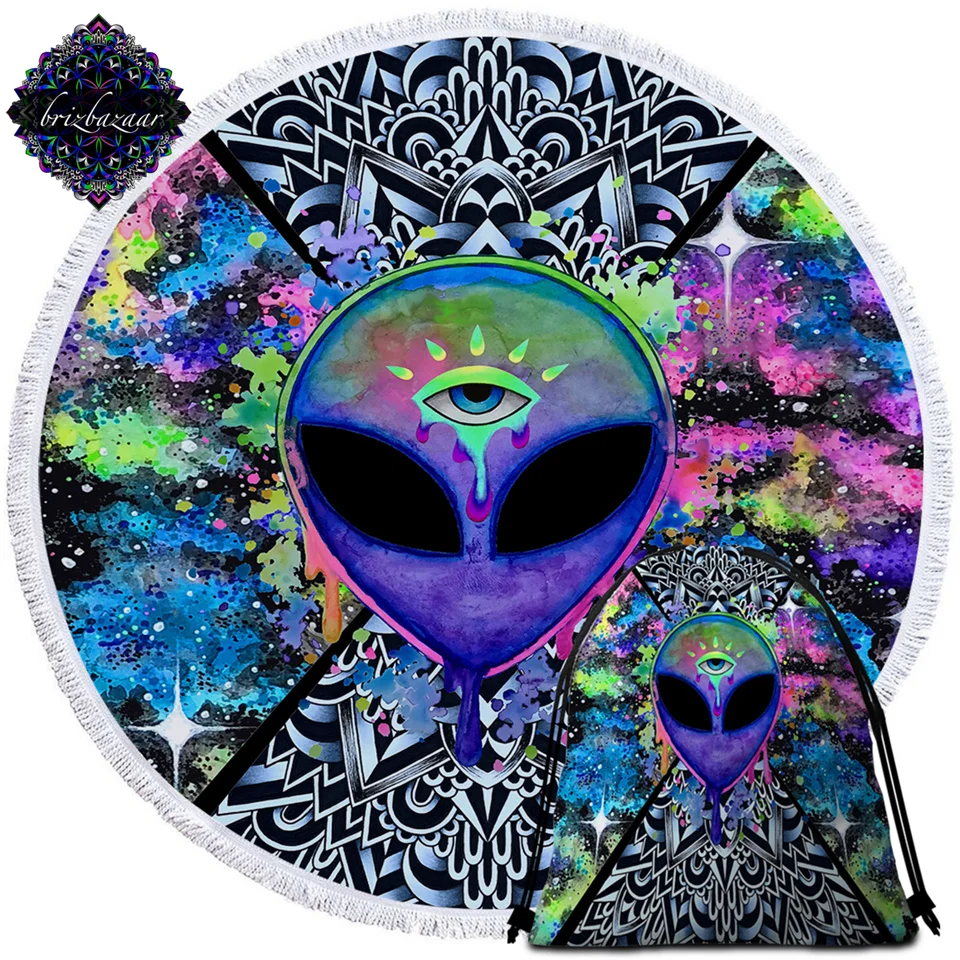 Круглое пляжное полотенце Trippy Alien от Brizbazaar акварельный гобелен Saucerman Eye Toalla банное