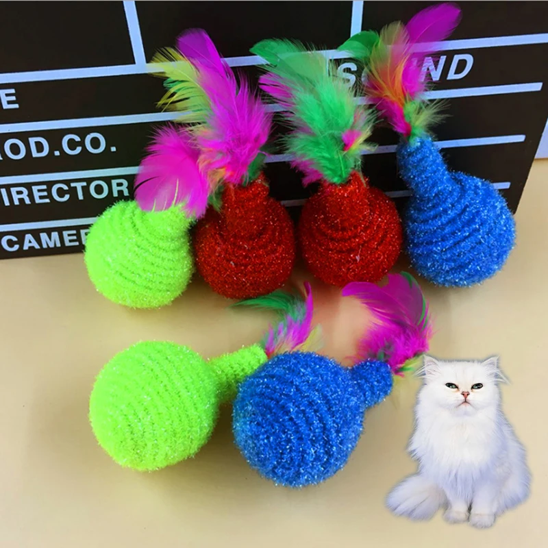 2 Pcs Cat Scratch Ball Toy Stretch Rope With Feather Vase Ball For Dogs