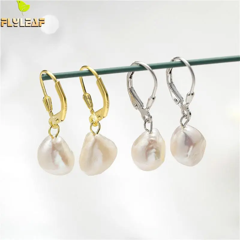 

Flyleaf 925 Sterling Silver Nature Real Pearl Drop Earrings For Women Simple 18k Gold Fashion Jewelry High Quality Ins Style