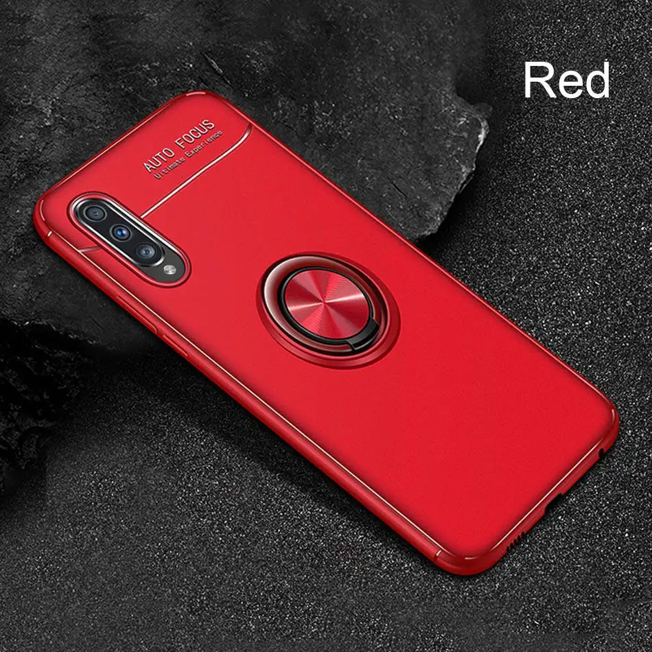 Роскошный автомобильный чехол с магнитным кольцом для samsung Galaxy A10 A20 A30 A40 A50 Мягкий силиконовый чехол A70 M20 противоударный бампер чехол s - Цвет: Red