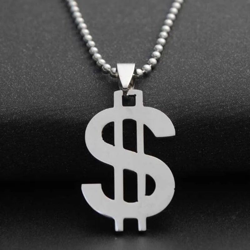 

1PC Silver Color Dollar Pendant Chain Stainless Steel Man's Necklace Leather Choker Charm Women Simple Jewelry Gift AC554