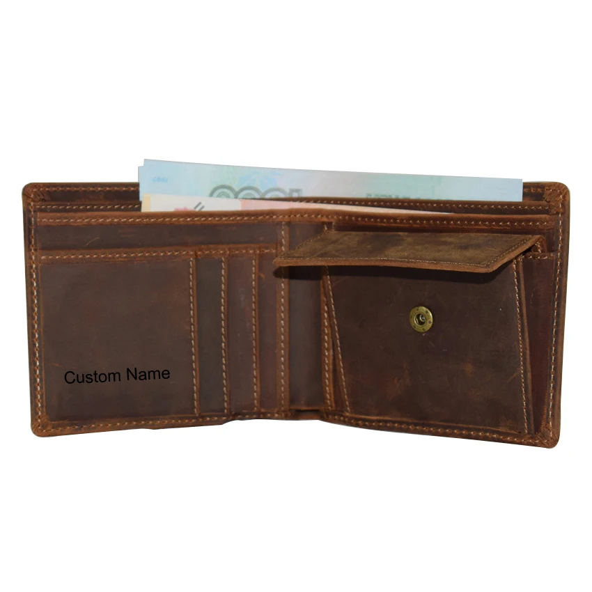 

Engraved Leather Men's Wallet Functional Card Holders with Coin Pocket Small Purse Custom Name or logo Wallet Men