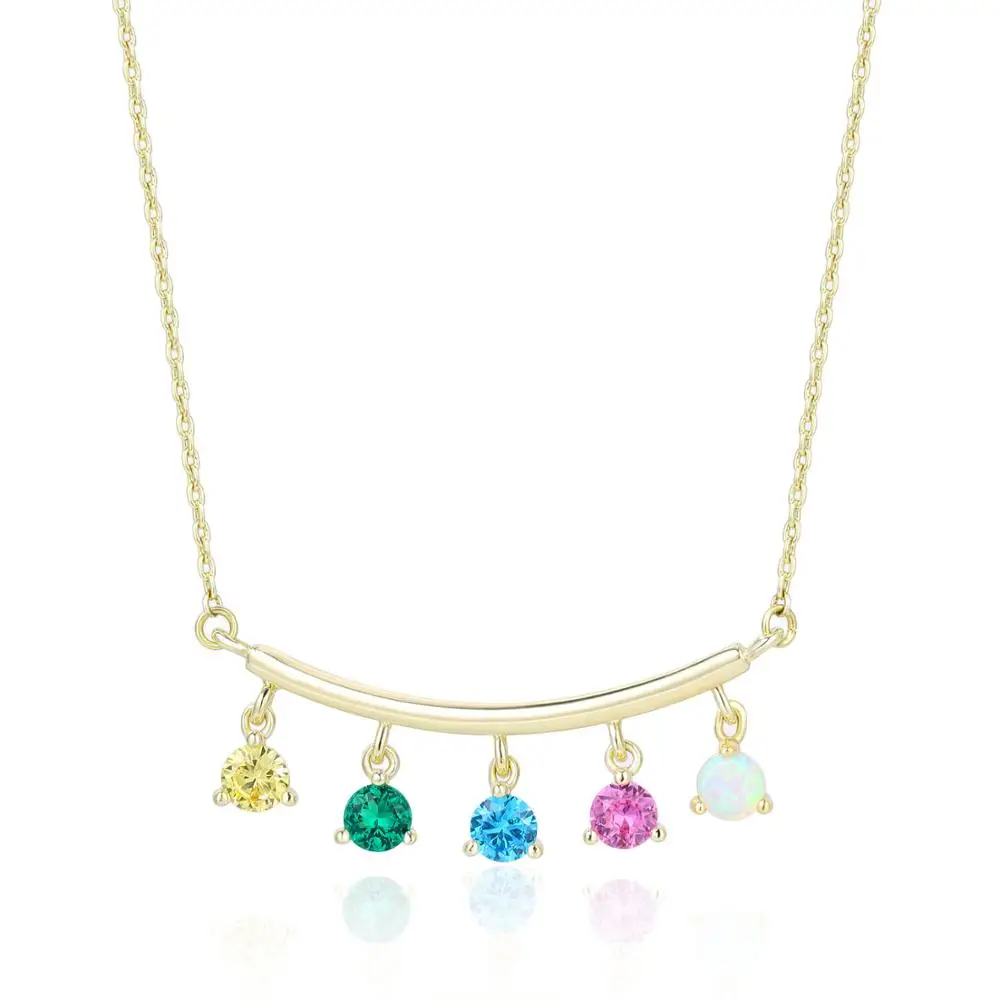 

New Fashion Necklace Women Trendy Gold Colorful Zircon Opal Curved Bar Charm Necklace Girls Birthday Gifts Jewelry accessories