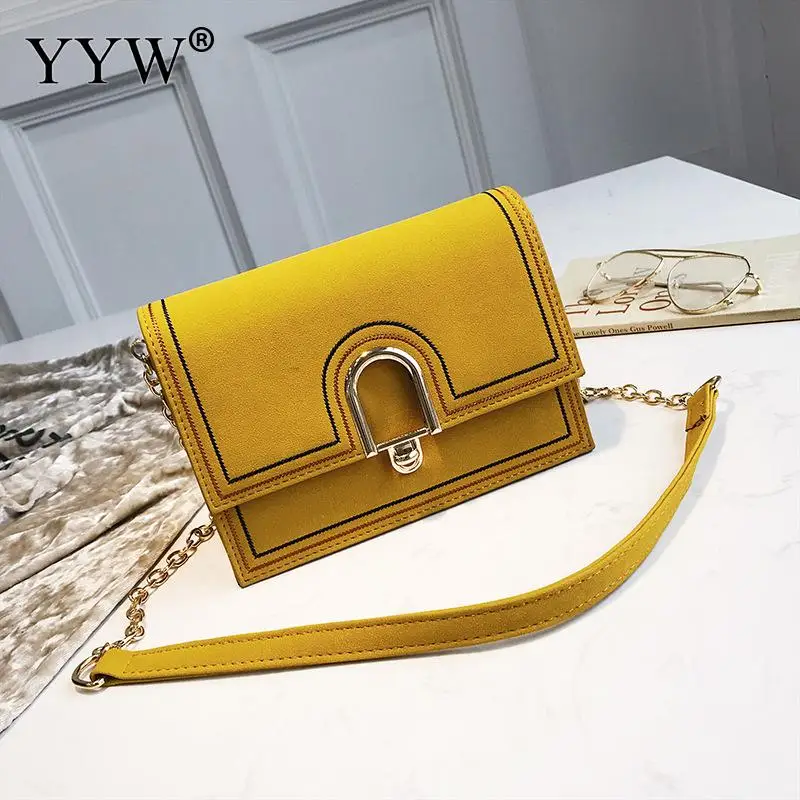 Bolso bandolera amarillo para mujer de cuero Pu bolso de hombro pulido opaco rectángulo sólido señoras Bolsa femenina 2018 Bolsa de diseñador