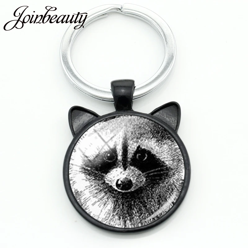 JOINBEAUTY Vintage Charm Raccoon Keychain Wild Animal Raccoon Glass