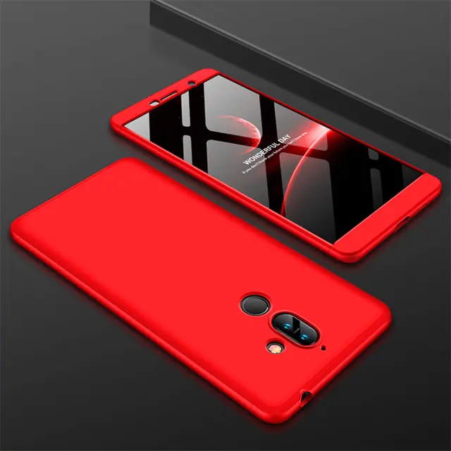 For Nokia 7Plus 7 Plus Case 360 Degree Protected Full Body Phone Case for Nokia 7 Plus Shockproof Cover + Glass Screen Protector Red