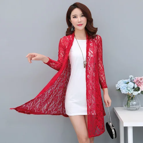 المرأة متوسطة طويلة سترة 2019 جديد الصيف رقيقة الدانتيل سترة قميص السيدات زائد حجم ضئيلة عارضة معطف قمم Casaco Feminino المرأة متوسطة طويلة سترة 2019 جديد الصيف رقيقة الدانتيل سترة قميص السيدات زائد حجم ضئيلة عارضة معطف قمم Casaco Feminino