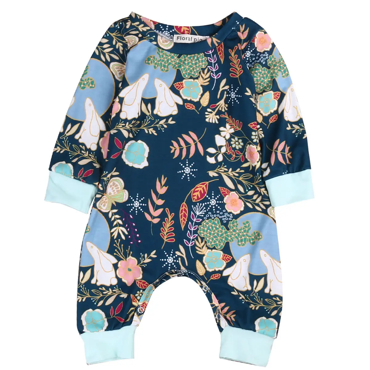 

Helen115 Pretty Newborn Baby Boy Girl Blue Floral Printed Full Sleeve O neck Cotton Bodysuit 0-18M