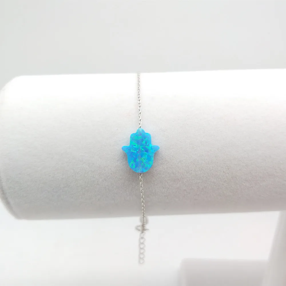 1 шт./лот) 925 серебро Хамса браслет из опала 11*13 мм синий хамса браслет из опала для подарка ручной браслет из опала