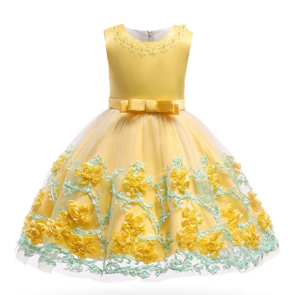 Детское Тюлевое свадебное платье принцессы с цветочным рисунком элегантные праздничные платья для маленьких девочек на день рождения платье подружки невесты для девочек от 0 до 10 лет, BW008