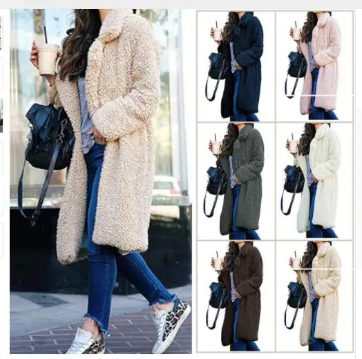 

New Thick Warm Turn-down Collar Autumn Winter Faux Fur Overcoat Women Winter Outerwear Mid-long Fur Plush Coat Female