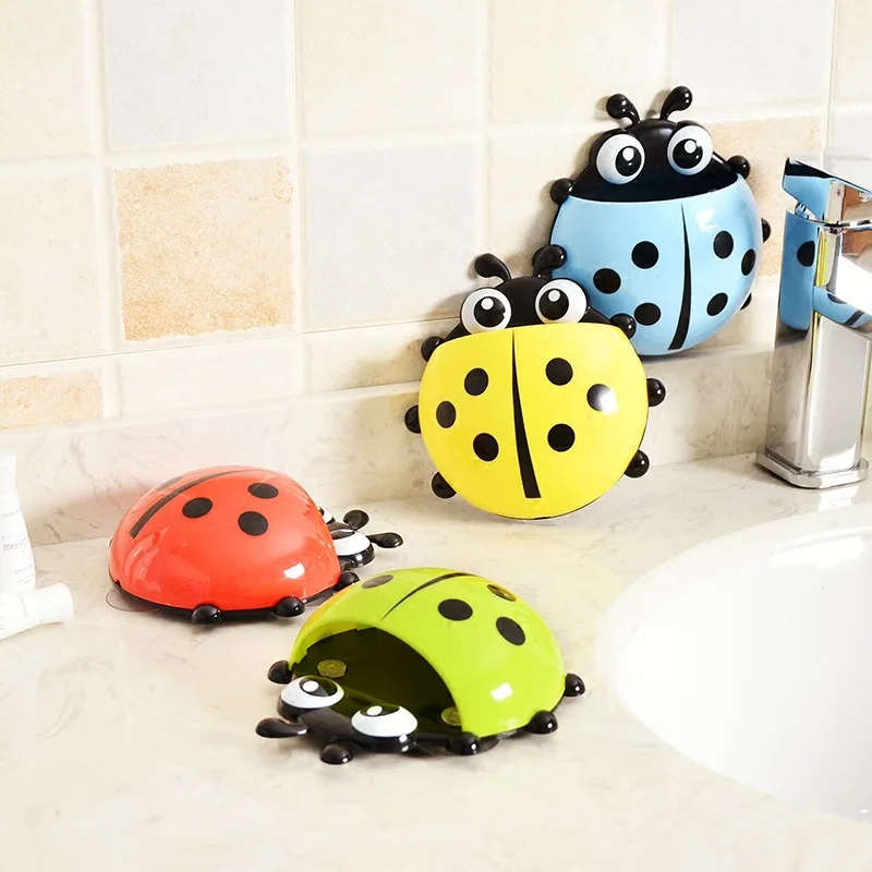 

1Pcs Plastic Ladybug Shape Portable Storage Toothbrush Box Bathroom Accessories Soap Dishes Rack with Sucker
