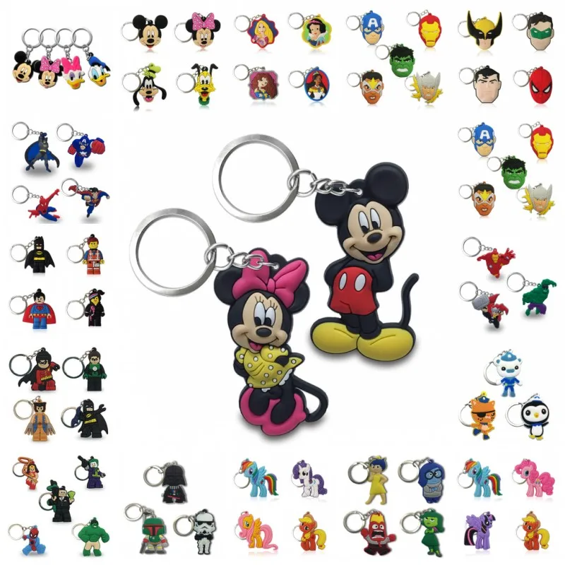 

20PCS Keychain PVC Cartoon Key Chain Marvel Mickey Super Mario Anime Figure Key Ring Keychain Key Holder Fashion Charms Trinket