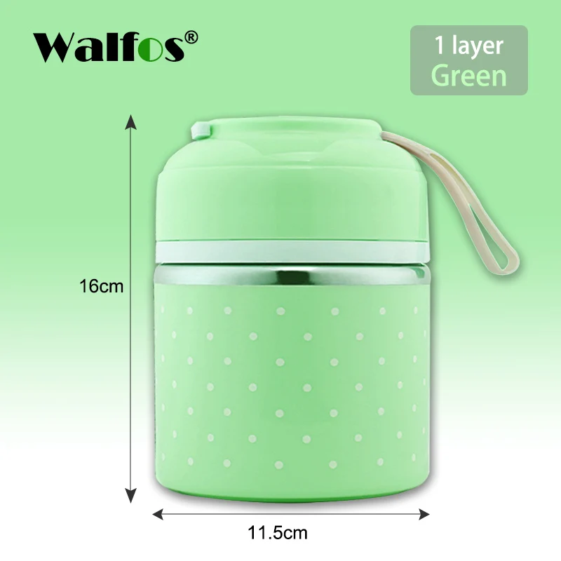 WALFOS милый японский термальный Ланч-бокс герметичный из нержавеющей стали Bento box детский портативный контейнер для еды для пикника и школы - Цвет: 1 layer green